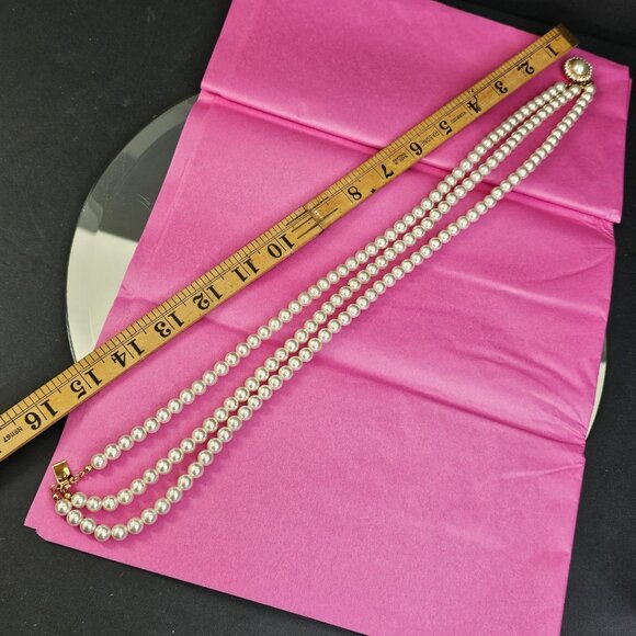 Vintage Faux Pearl Triple Strand Necklace With Ornate Gold Tone Clasp Choker - Picture 10 of 10